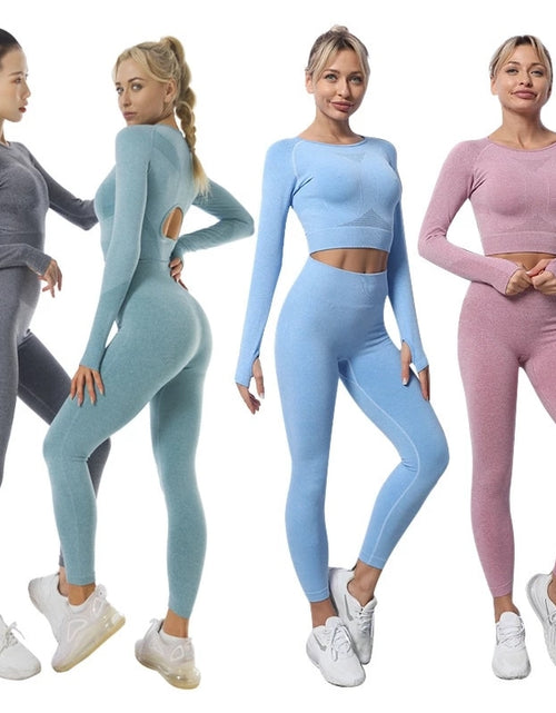 Load image into Gallery viewer, New European and American Yoga Suit Seamless Knitted Autumn and Winter Fitness Exercise Yoga Clothes Women&#39;s Suit
