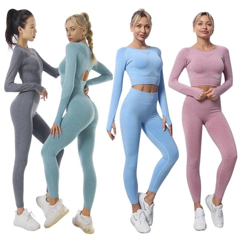 New European and American Yoga Suit Seamless Knitted Autumn and Winter Fitness Exercise Yoga Clothes Women&#39;s Suit