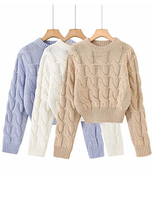 Load image into Gallery viewer, Vintage Short Sweater Women Autumn Winter Fashion Solid Twist Knitted Pullovers Casual Basic Knitwear Jumper
