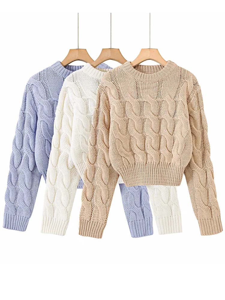 Vintage Short Sweater Women Autumn Winter Fashion Solid Twist Knitted Pullovers Casual Basic Knitwear Jumper