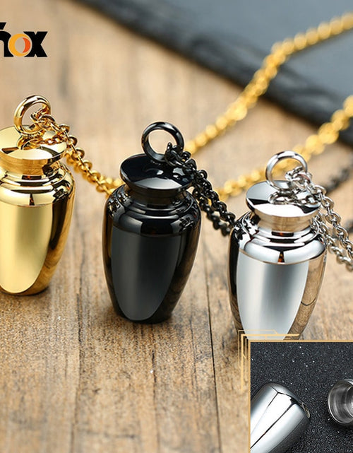 Load image into Gallery viewer, Vnox Openable Earthen Jar Columbarium Shape Pendant for Men Women,Stylish Perfume Holder Ashes Cremation Urn Punk Rock Necklace
