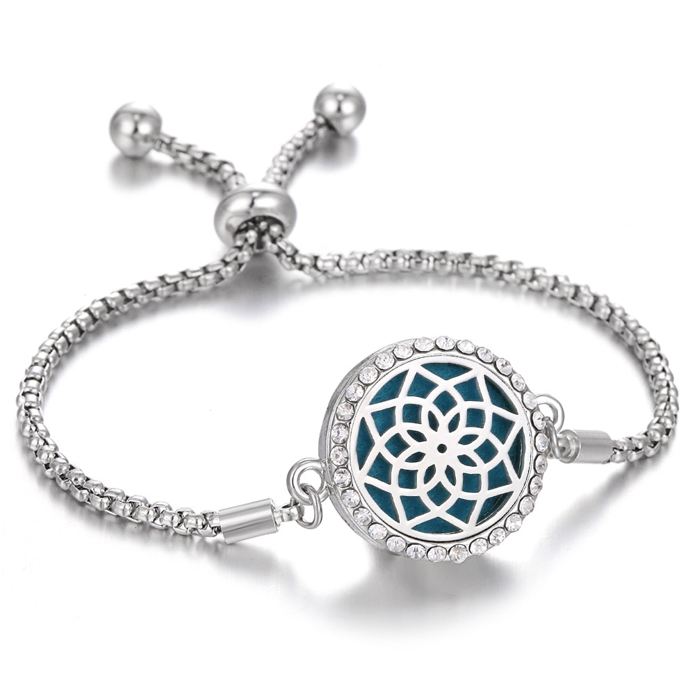 Aromatherapy Bracelet Diffuser Locket Tree of Life Adjustable Perfume Essential Oil Diffuser Bracelet Crystal Magnetic for Women