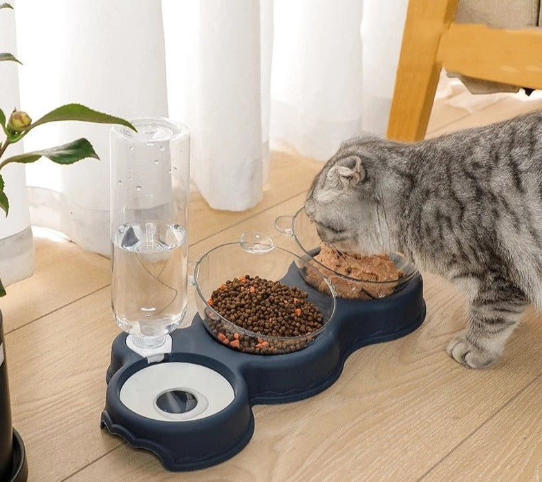 Pet Cat Bowl Automatic Feeder 3-in-1 Dog Cat Food Bowl With Water Fountain Double Bowl Drinking Raised Stand Dish Bowls For Cats