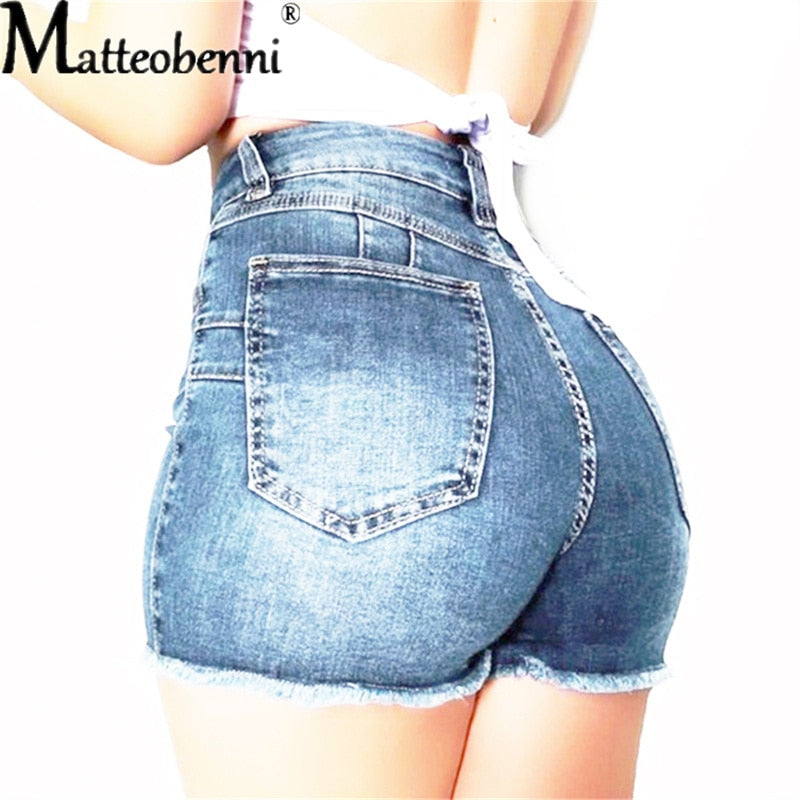 Large Size Sexy Ripped Denim Shorts Girl 2022 New High Waist Skinny Hips Stretch Leg Length Tight Tight Stretch Hips Jeans Women