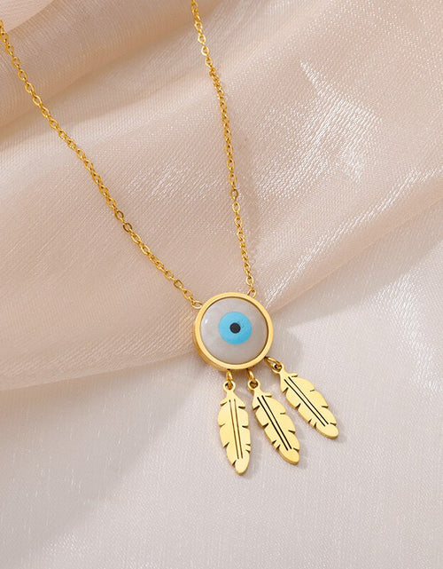 Load image into Gallery viewer, Evil Eye Necklace for Women Stainless Steel Gold Plated Feather Pendants Necklaces 2023 Trend Fashion Aesthetic Jewelry collares
