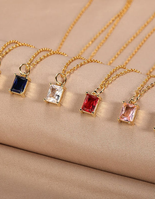 Load image into Gallery viewer, Korean Square Zircon Stone Pendant Necklaces  Color Stainless Steel Multicolor Crystal Necklaces Choker  collares para mujer
