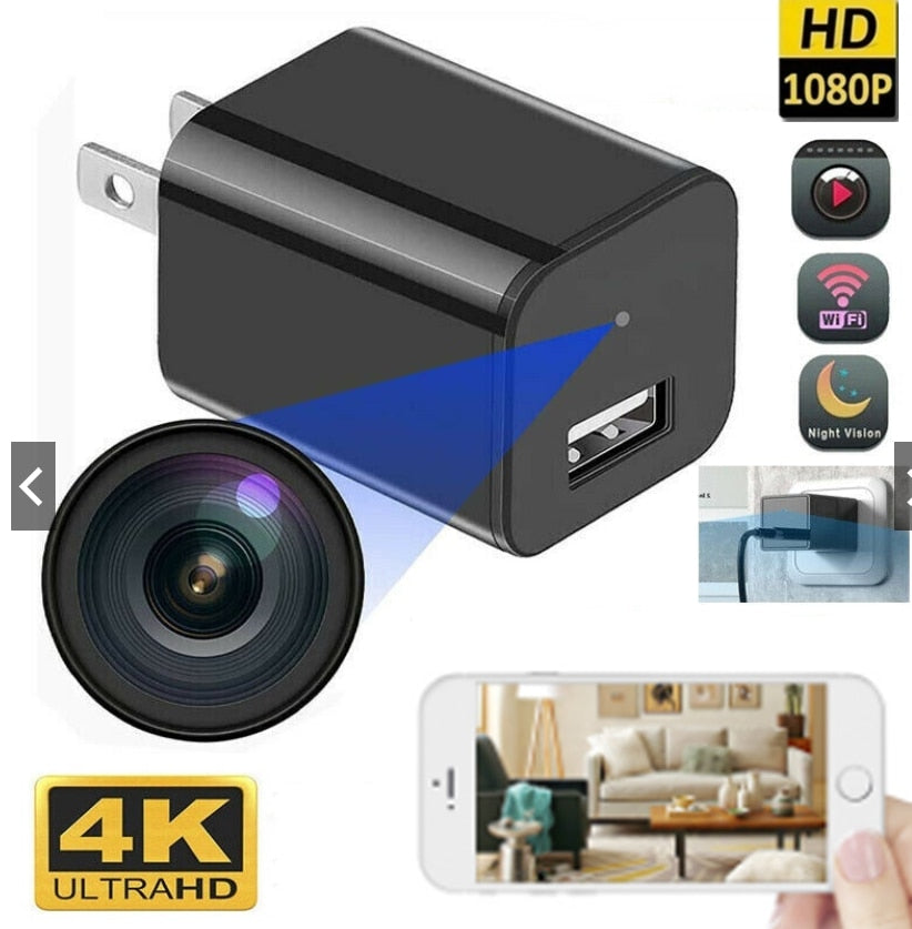 HD 4K 1080P Mini Plug Camera USB Charger  WiFi Video Recorder Home Security Motion Detection Surveillance Wireless Nanny Cam