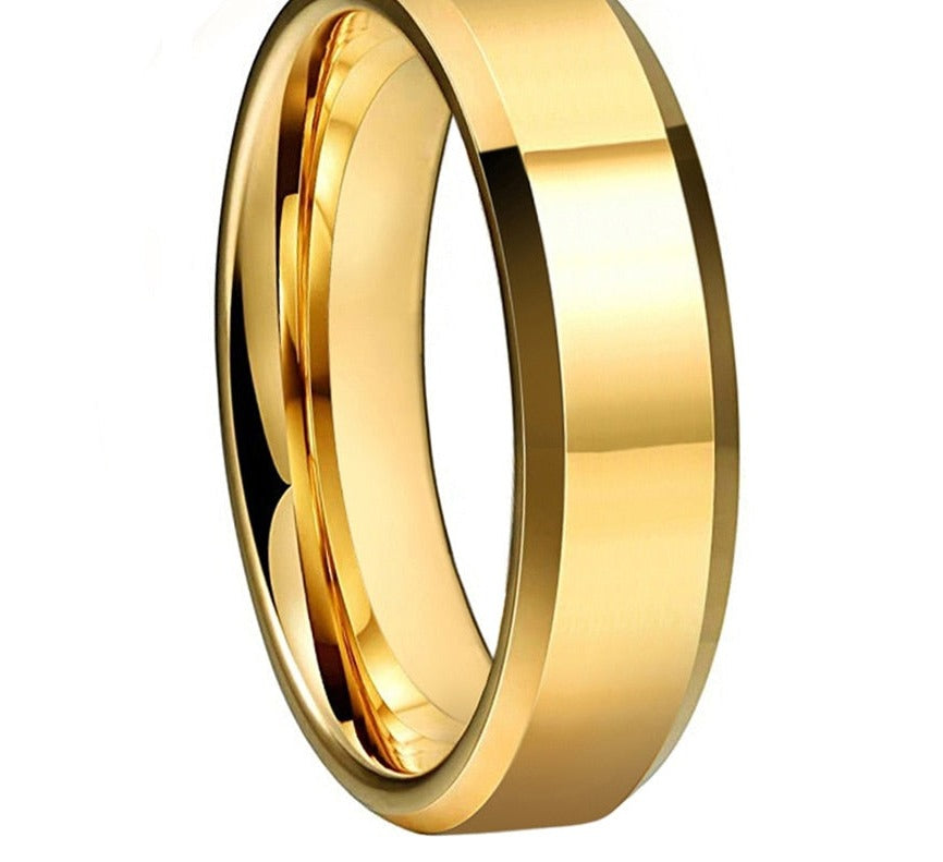 6/8mm High Quality Gold Color Wedding Band Men Women Tungsten Carbide Engagement Rings Beveled Edges Flat Polishing Comfort Fit