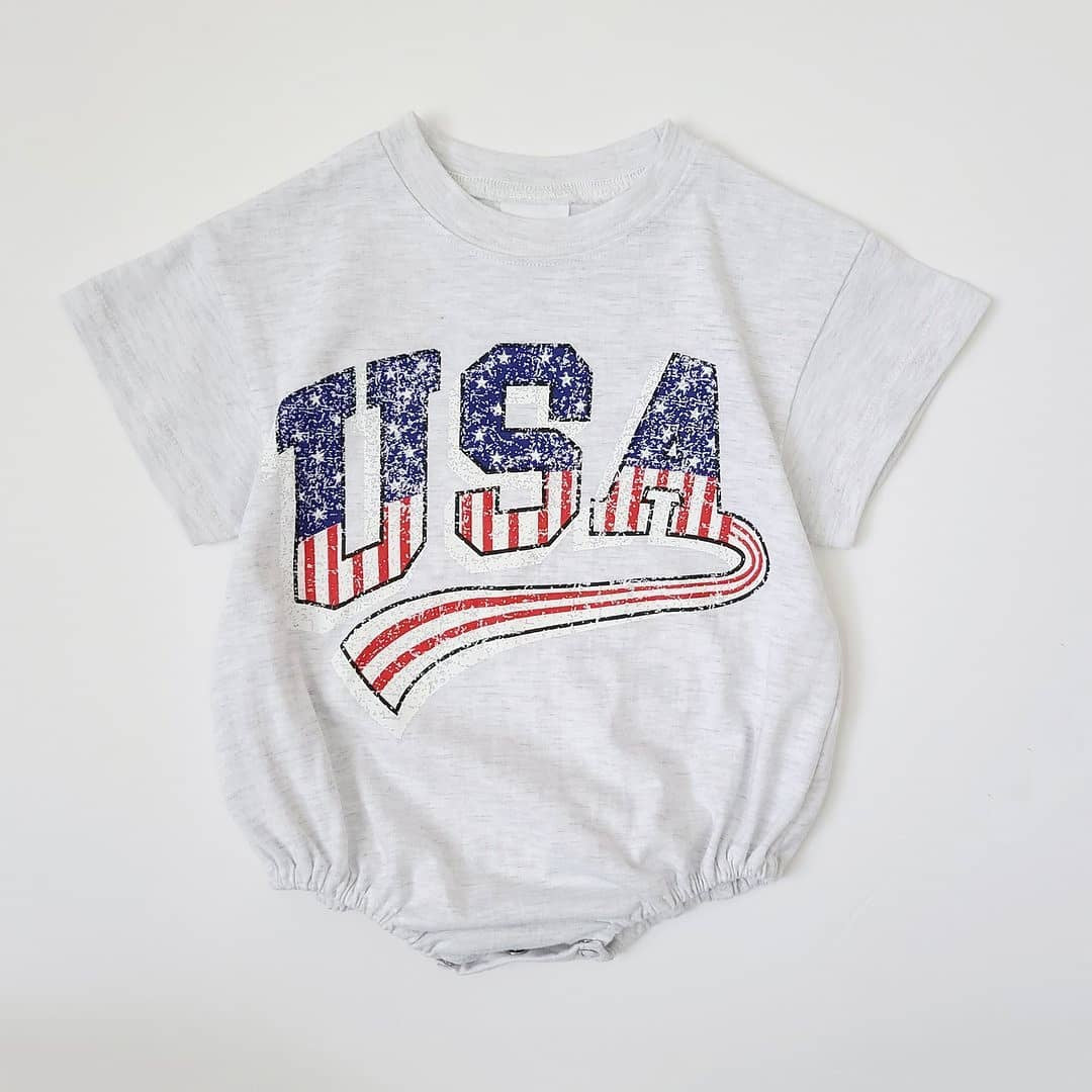 Baby Boys USA Print T-Shirt Romper Newborn Bebe Short Sleeve Sweatshirt Onesie Toddler Girls Romper 0-24M Jumpsuits 2023 Summer