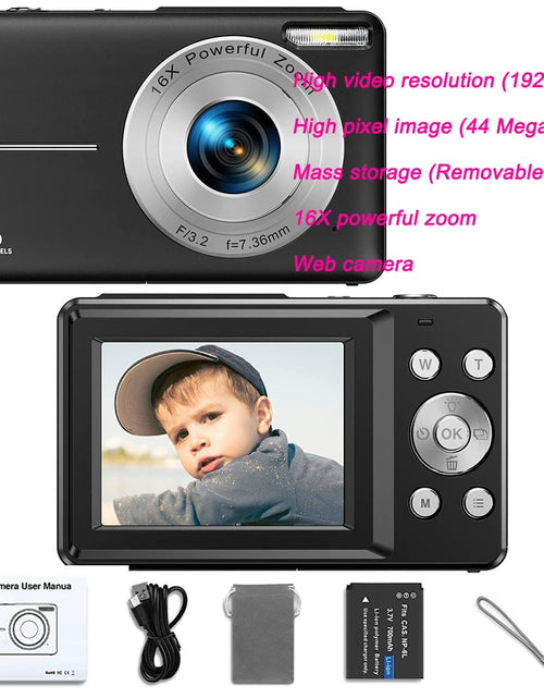 Load image into Gallery viewer, Digital Camera Children Camera for Children Camcorder with 16x Zoom Compact Cameras 1080P 44MP Cameras for Beginner Photography
