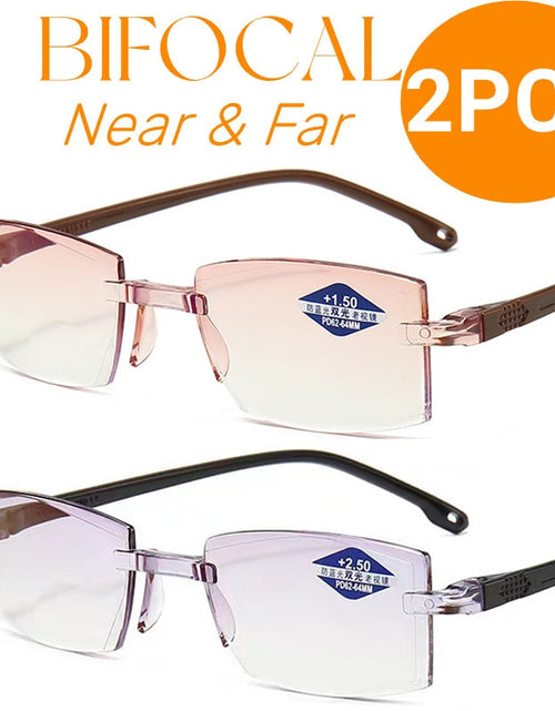 Load image into Gallery viewer, 2PCS Rimless Bifocal Progressive Reading Glasses Men Women Near and Far Anti-blue Light Eyesglasses Vintage Prescription Eyewear
