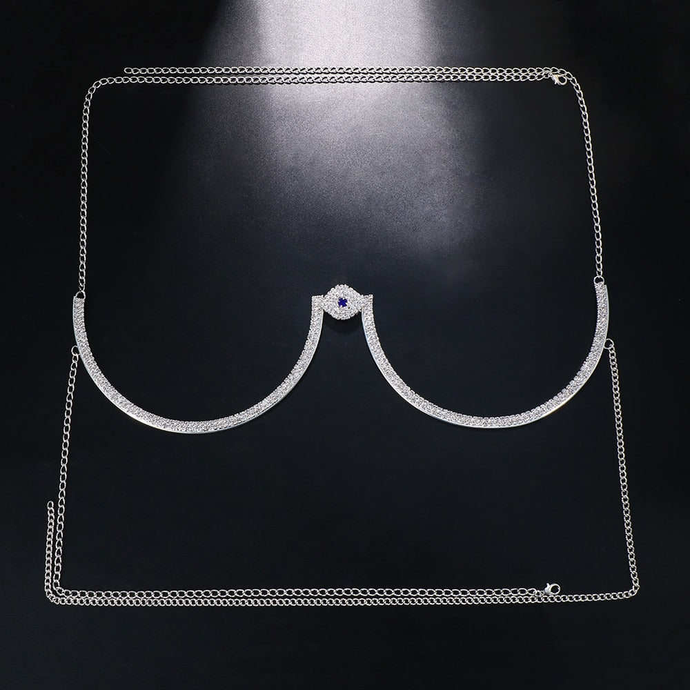 Demon Eye Chest Bracket Bra Necklace Bikini Body Jewelry Summer Beach Rhinestone Chest Chain Harness Festival Outfit