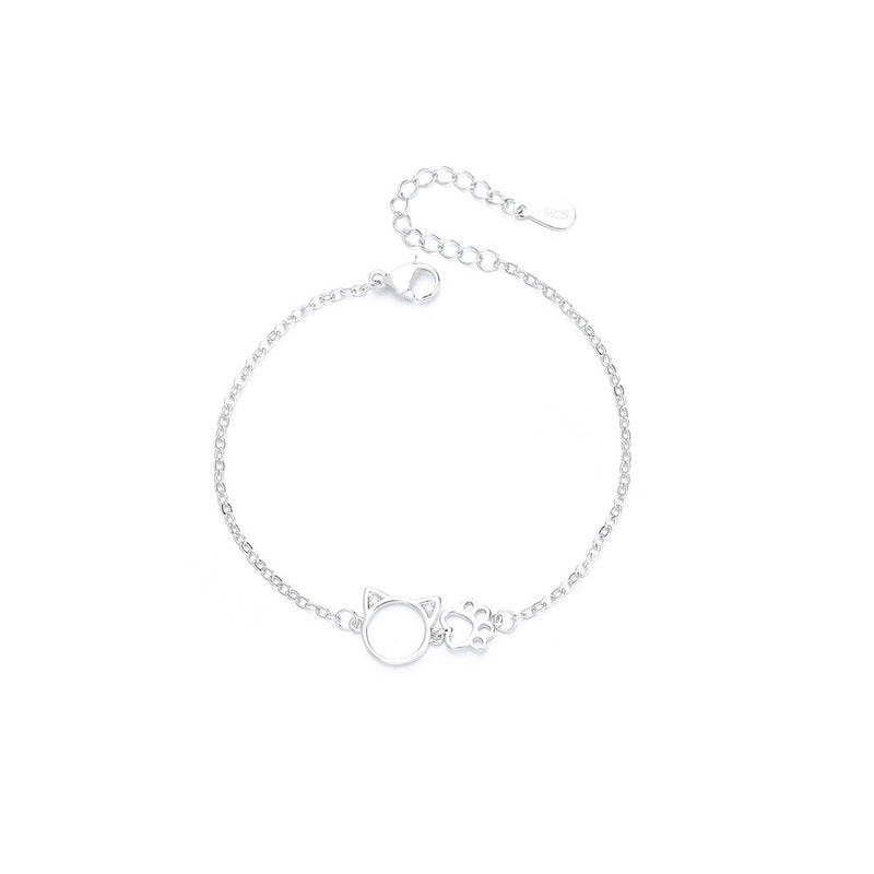 Zircon Cat Paw Bracelets for Woman Girlfriend Sweet Cute Adjustable Chain Bracelet Silver Color Simple Jewelry