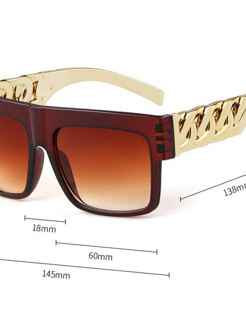 Load image into Gallery viewer, 2021 Oversized Hip Hop Sunglasses Men Women Brand Design Flat Top Retro Square Black Sun Glasses Gold Plastic Chain Frame OM725
