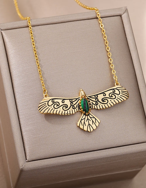 Load image into Gallery viewer, Green Stone Opal Eagle Pendant Necklace for Women Men Goth Gold Plated Stainless Steel Necklaces 2023 Trend Aesthetic Jewelry
