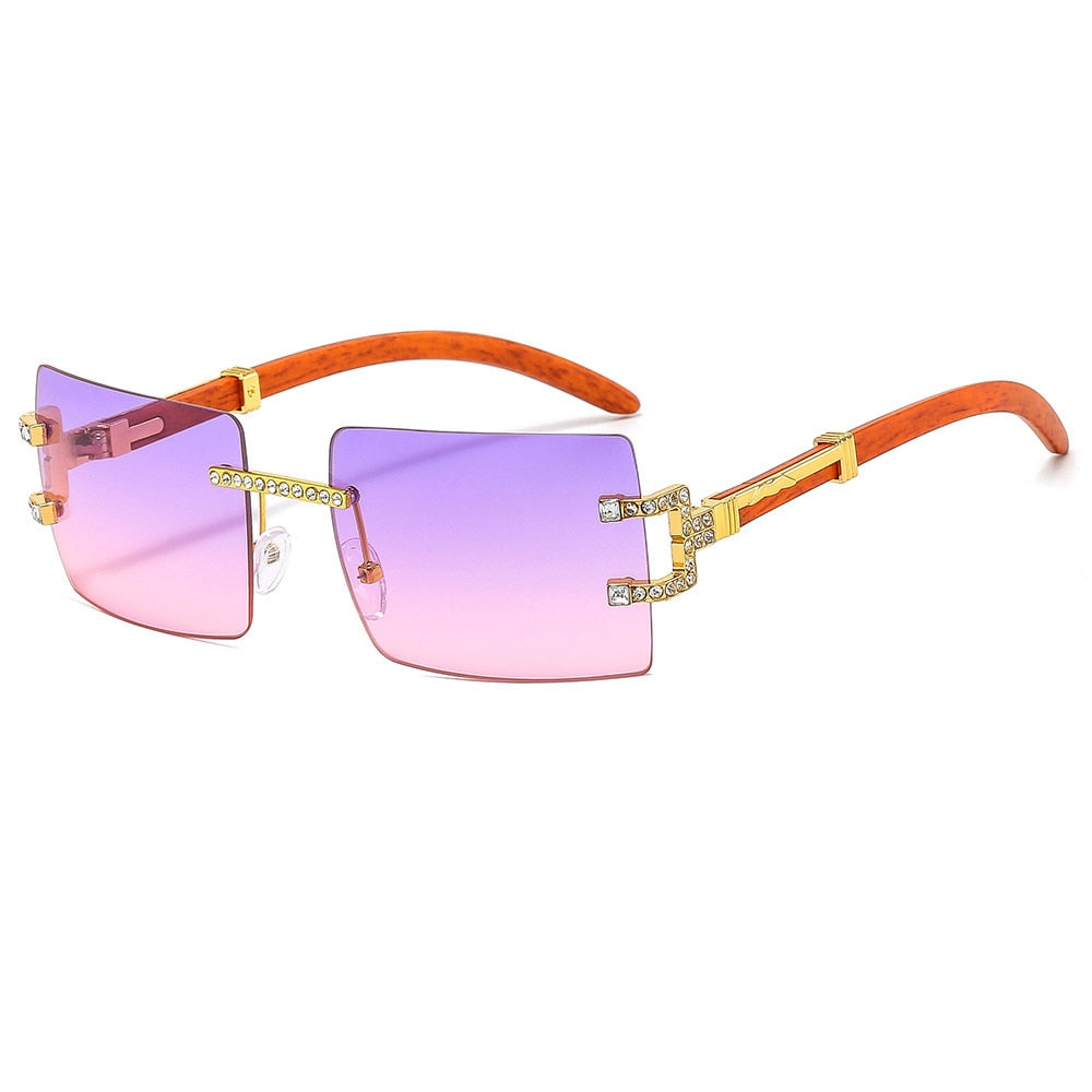 Wood Printting Square Purple Sunglasses Women 2022 Brand Designer Trending Gradient Rectangle Oculos Masculino Man Fashion