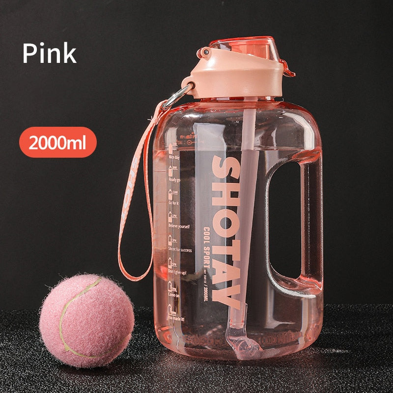 2 Liter Water Bottle with Straw Large Portable Travel Bottles For Training Sport Fitness Cup with Time Scale FDA Free