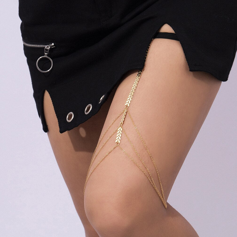 Multi-layer Metal Thigh Chain Sexy Imitation Pearl Leg Chain for Women Bohemian Style Body Chain Personality Leg Jewelry