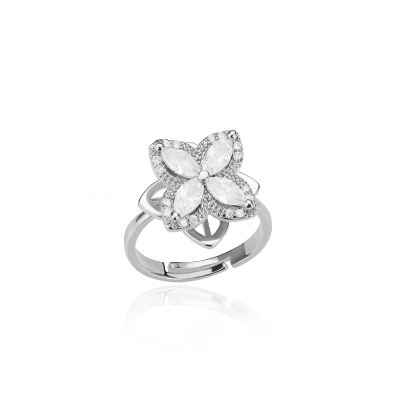 Spinner Zircon Heart Four Leaf Clover Rings For Women Stainless Steel Anti Stress Anxiety Fidget Ring Jewelry Christmas Gift