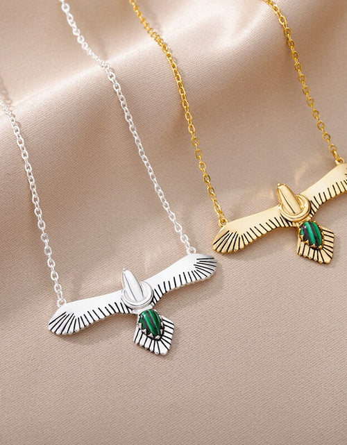 Load image into Gallery viewer, Green Stone Opal Eagle Pendant Necklace for Women Men Goth Gold Plated Stainless Steel Necklaces 2023 Trend Aesthetic Jewelry
