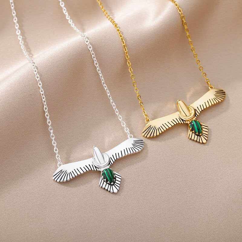 Green Stone Opal Eagle Pendant Necklace for Women Men Goth Gold Plated Stainless Steel Necklaces 2023 Trend Aesthetic Jewelry