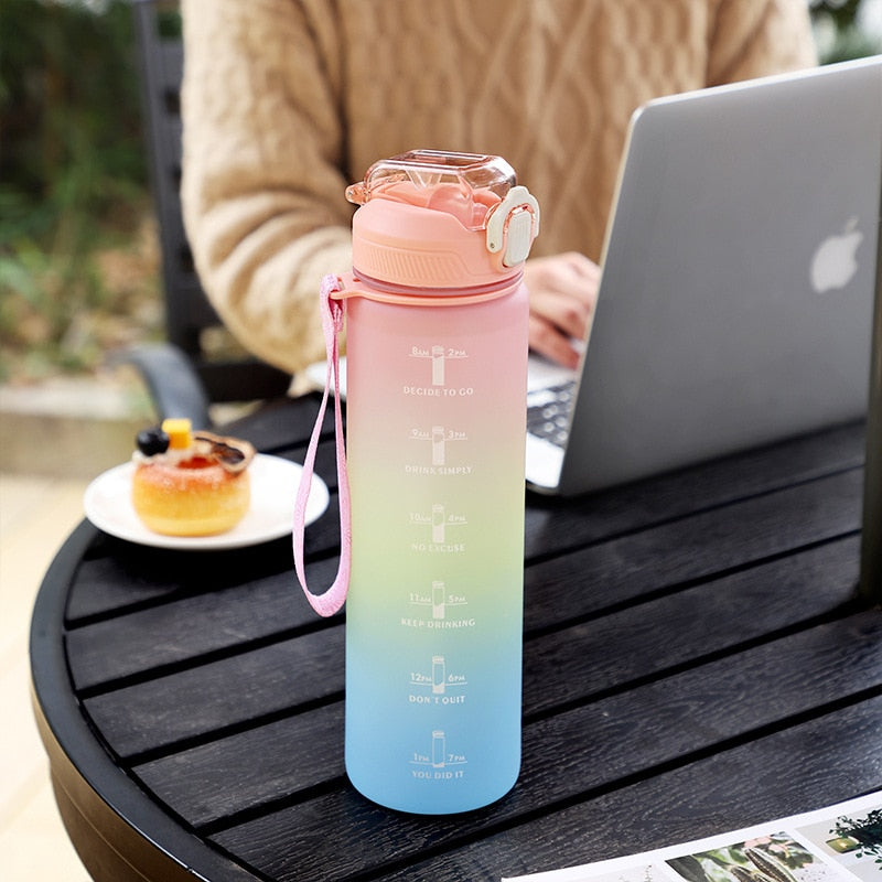 1 L Water Bottle  with Time Scale Gym Outdoor Sports