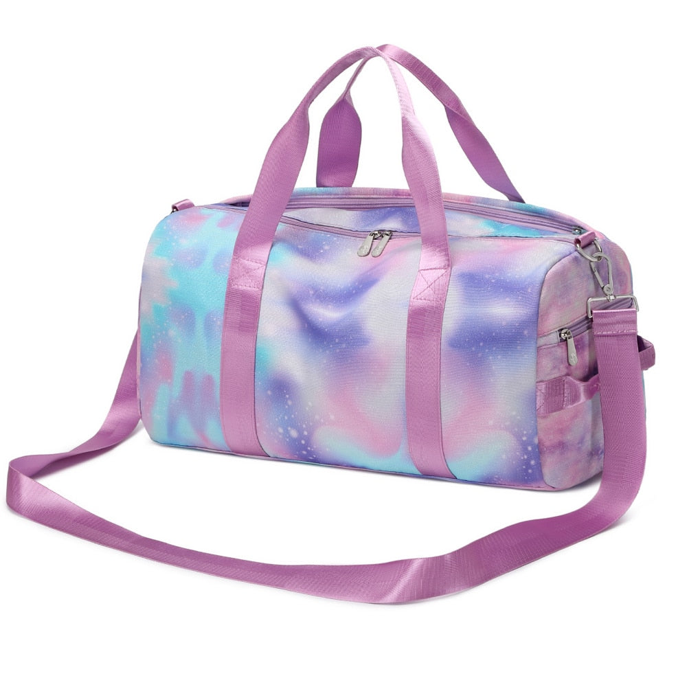 Kids Duffle Bag For Girls Teens Gymnastics Gym Bag Kids Dance Bag Shoe Compartment Wet Pocket Weekender Overnight Sports