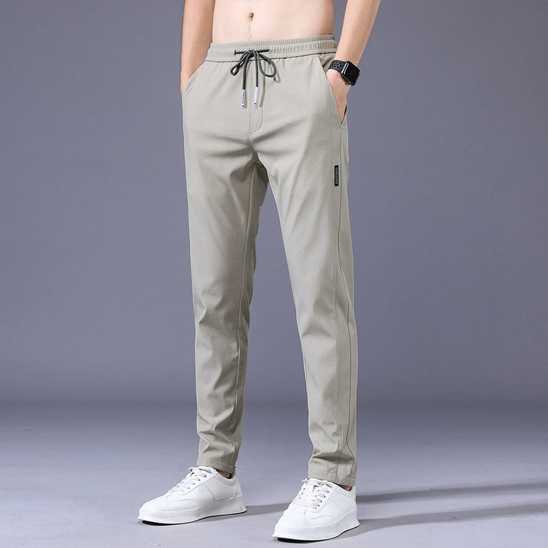 2023 Men&#39;s Trousers Spring Summer New Thin Green Solid Color Fashion Pocket Applique Full Length Casual Work Pants Pantalon