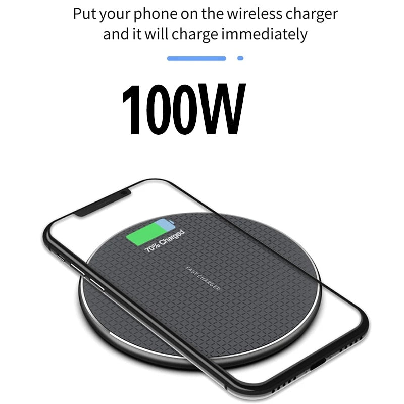 100W Wireless Charger for iPhone 14 13 12 11 Xs Max X XR Plus Super Fast Charging Pad for Ulefone Doogee Samsung Note 9 Note S21