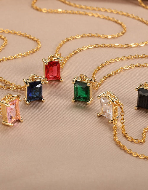 Load image into Gallery viewer, Korean Square Zircon Stone Pendant Necklaces  Color Stainless Steel Multicolor Crystal Necklaces Choker  collares para mujer
