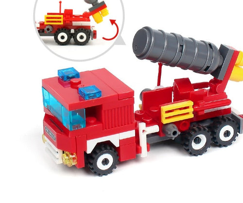 Load image into Gallery viewer, 348pcs Fire Fighting 4in1 Trucks Car Helicopter Boat Building Blocks City Firefighter Figures Man Bricks Children Toys
