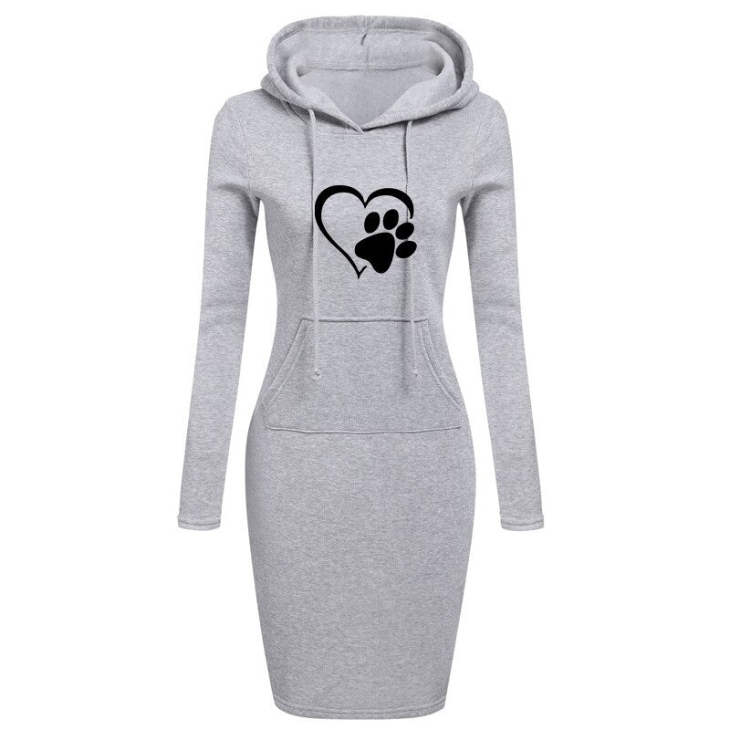 2022 Spring Autumn Sweatshirt Long-Sleeved Dress Woman Clothing Hooded Collar Pocket Simple Casual Lady Dress Sweatshirt