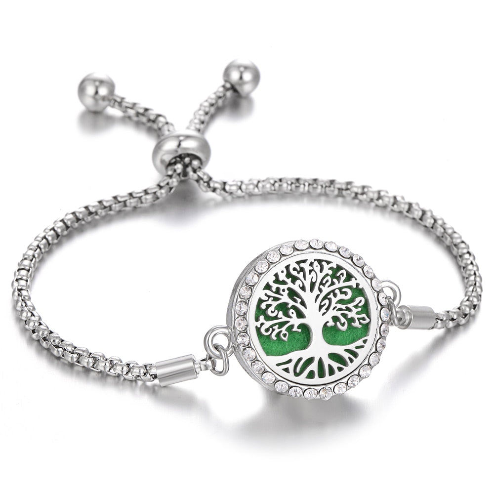 Aromatherapy Bracelet Diffuser Locket Tree of Life Adjustable Perfume Essential Oil Diffuser Bracelet Crystal Magnetic for Women