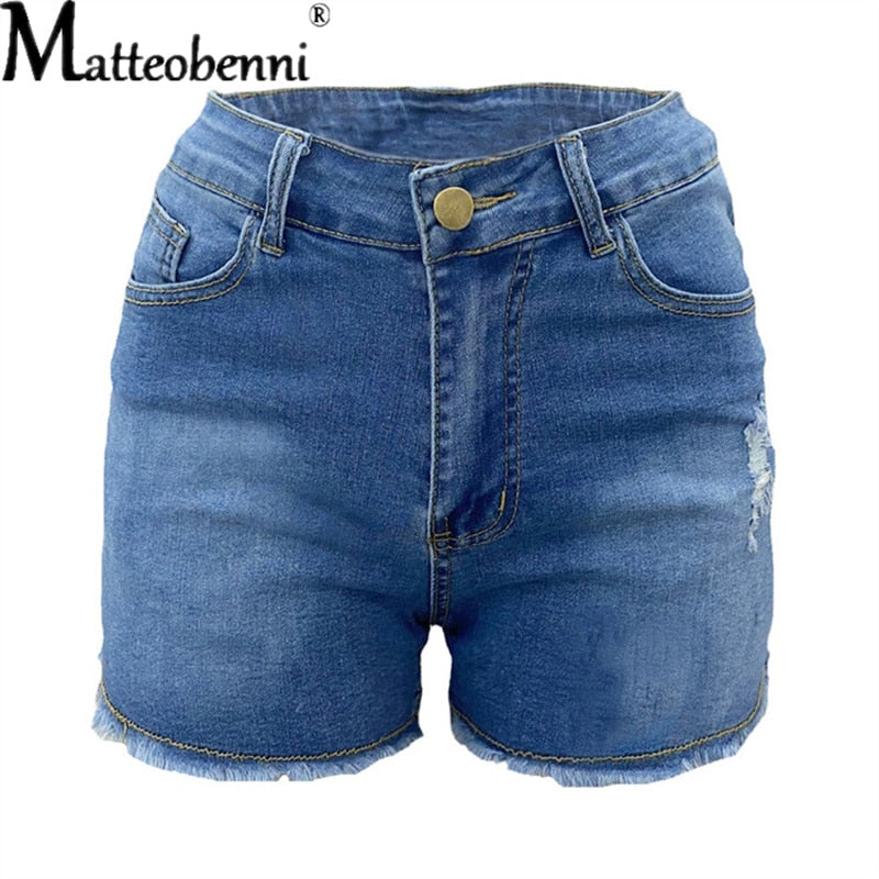 Large Size Sexy Ripped Denim Shorts Girl 2022 New High Waist Skinny Hips Stretch Leg Length Tight Tight Stretch Hips Jeans Women