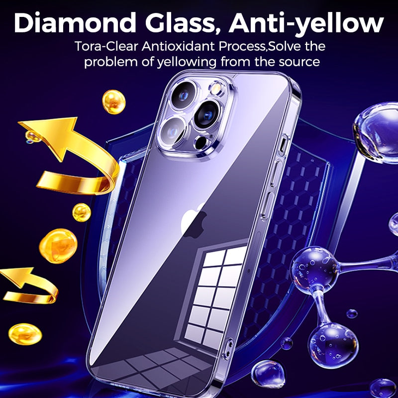 Case For iPhone 14 13 12 Pro Max Back PC Eadge Silicone Shockproof Full Lens Protection  Cover For iPhone 13 Transparent