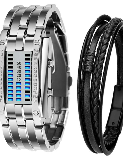 Load image into Gallery viewer, Men Watch 50m Waterproof Lava Watch Double Row Lamp Led Watch Male Binary Steel Band Electronic Sport Watch Relogios Masculino
