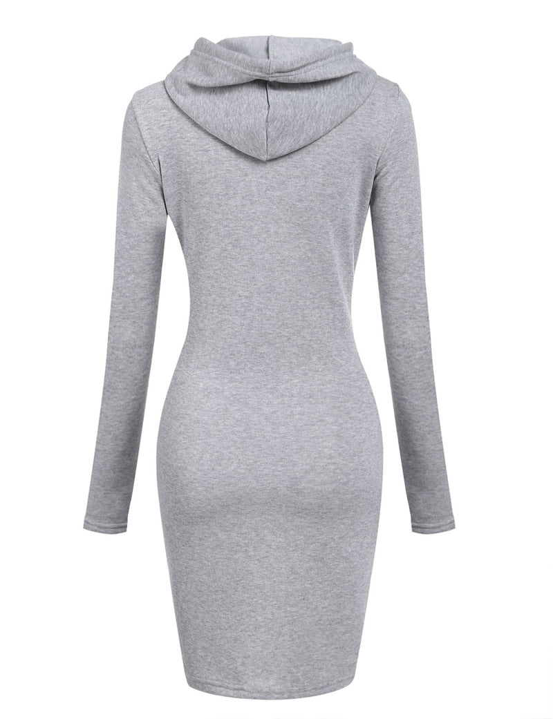 2022 Spring Autumn Sweatshirt Long-Sleeved Dress Woman Clothing Hooded Collar Pocket Simple Casual Lady Dress Sweatshirt