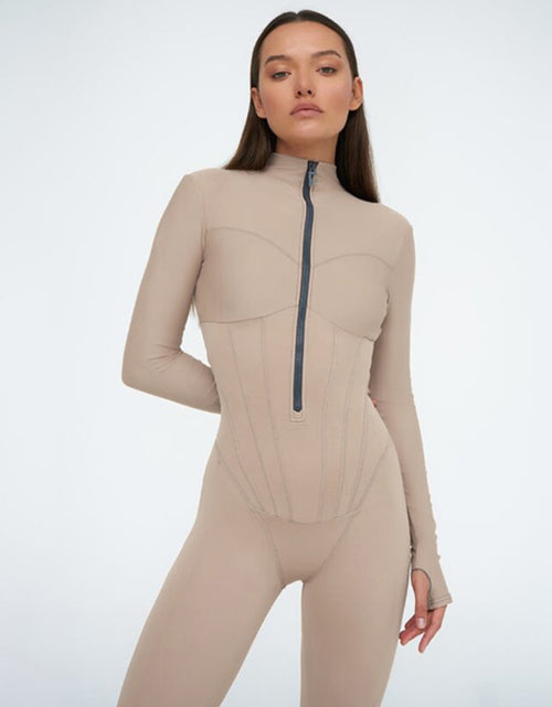 Load image into Gallery viewer, Autumn Sexy Bodycon Playsuit Women Jumpsuit O Neck Short Sleeve Zipper Bodysuit Female Elegant Slim Playsuits Rompers
