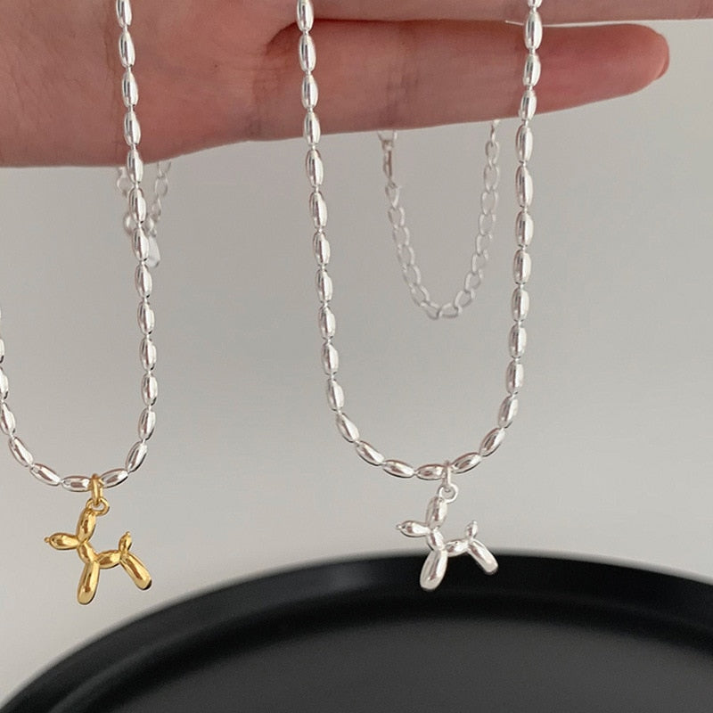 Silver Color Cute Animal Balloon Dog Necklace Creative Pendant Clavicle Chain Necklace Ladies Girl Gift Jewelry