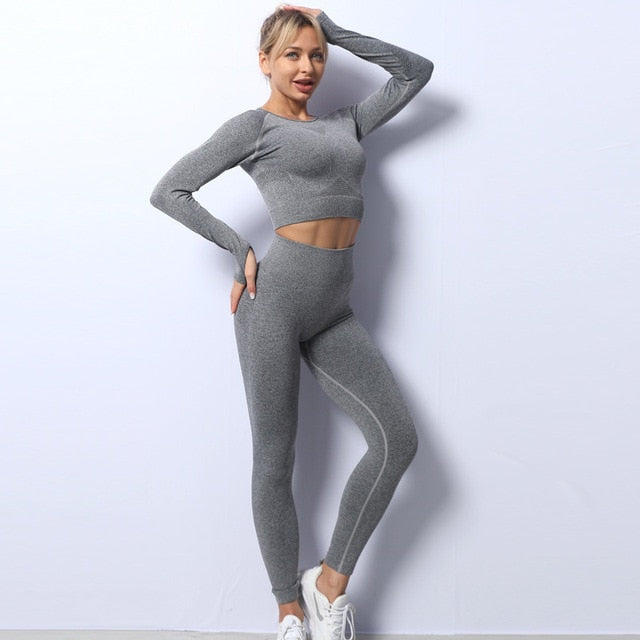 New European and American Yoga Suit Seamless Knitted Autumn and Winter Fitness Exercise Yoga Clothes Women&#39;s Suit