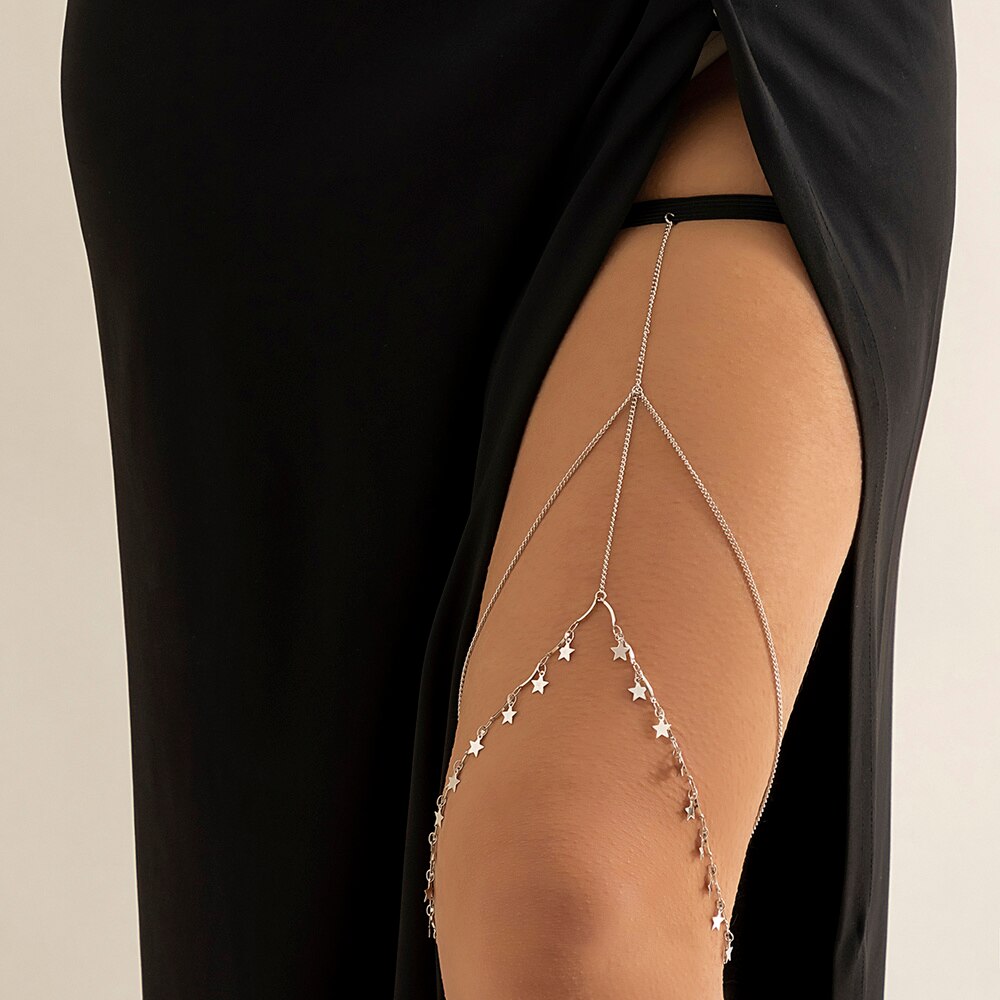 Multi-layer Metal Thigh Chain Sexy Imitation Pearl Leg Chain for Women Bohemian Style Body Chain Personality Leg Jewelry