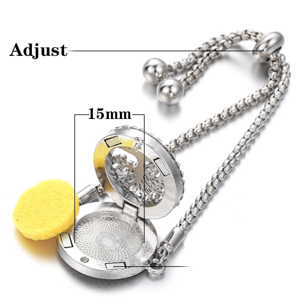 Aromatherapy Bracelet Diffuser Locket Tree of Life Adjustable Perfume Essential Oil Diffuser Bracelet Crystal Magnetic for Women