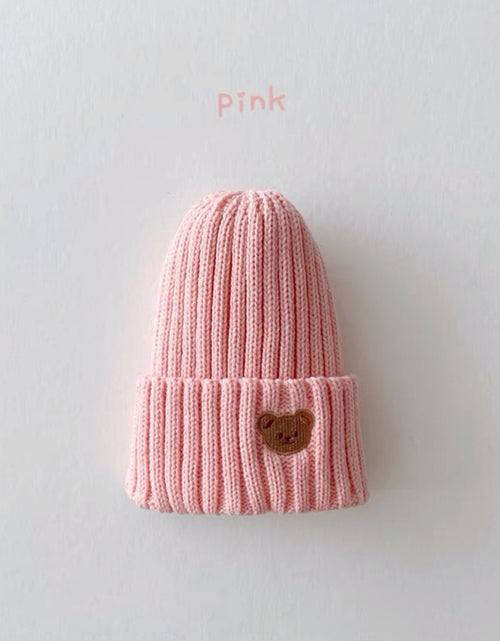 Load image into Gallery viewer, 2023 Korea Spring Autumn Kids boys Hat Candy Color Baby Boys Knit Hat Baby Girls Bear Head Embroidery Kids Knitted Hat
