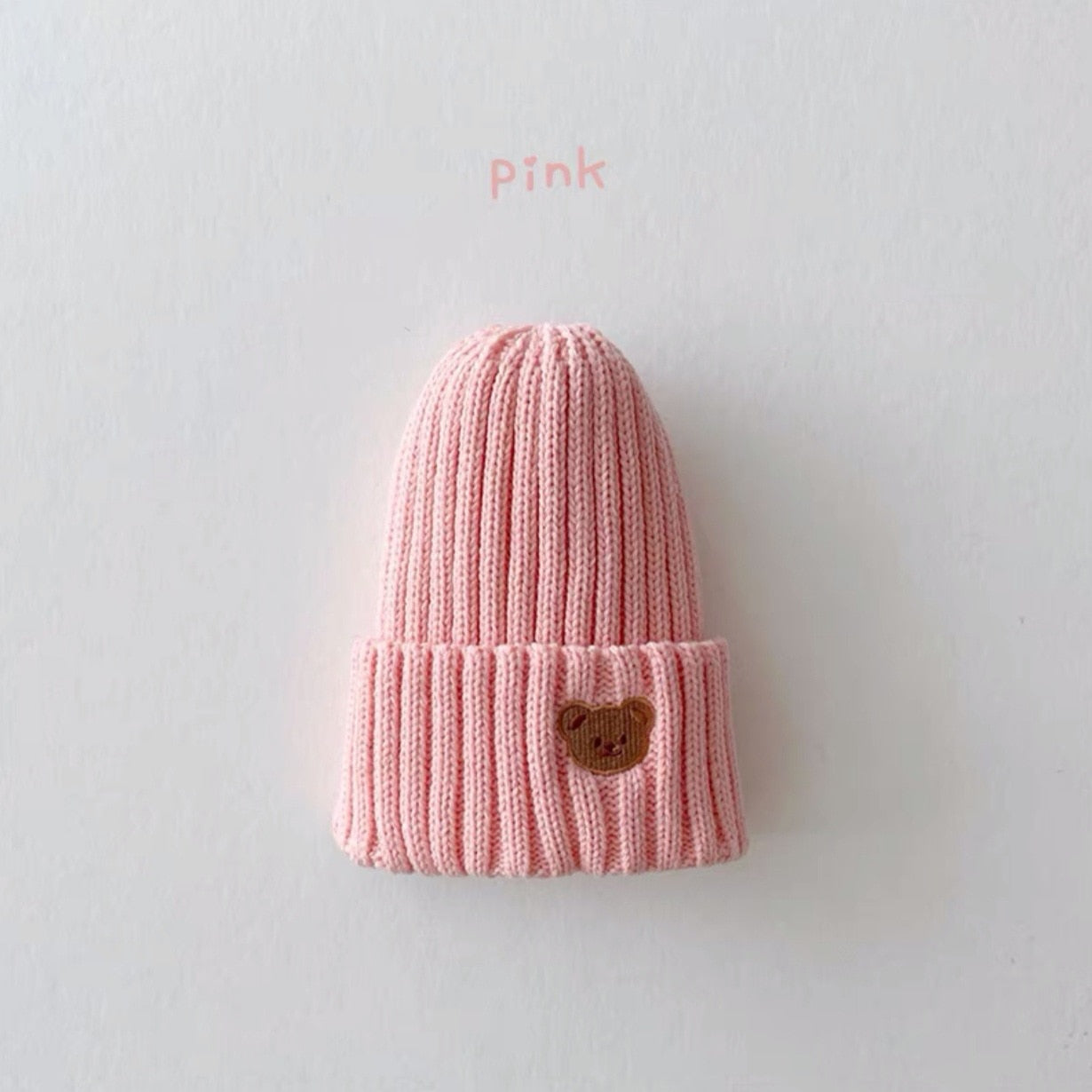 2023 Korea Spring Autumn Kids boys Hat Candy Color Baby Boys Knit Hat Baby Girls Bear Head Embroidery Kids Knitted Hat