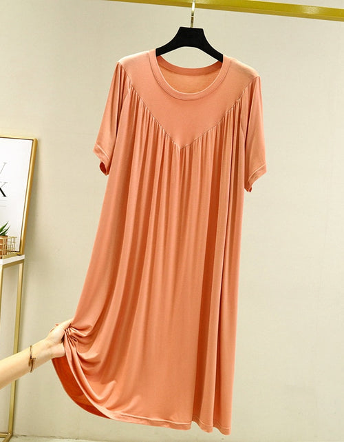 Load image into Gallery viewer, Modal Nightgown Women Cotton Clothes for Summer Loose Large Size Casual Short-sleeved Night Dress Pleated Thin Home Long Dress
