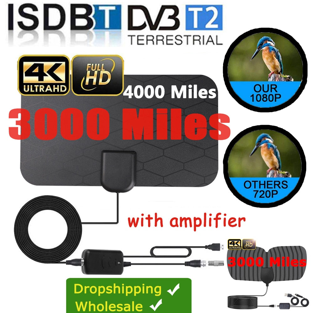 3000 Miles 8K Digital DVB-T2 TV Antenna Indoor with amplifier Booster 1080P Aerial For Car antenna RV travel smart tv