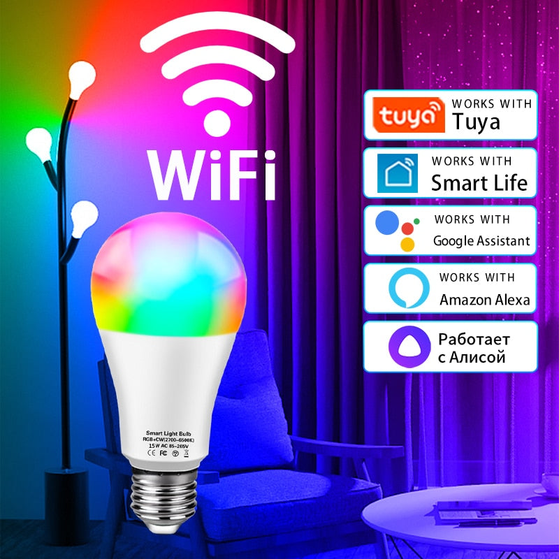 Alice Smart Light Bulb Led Bulb E27 Smart Lamp For Home 15W Wifi RGB Alexa Tuya Yandex Station Voice Control Dimmable 220V 110V