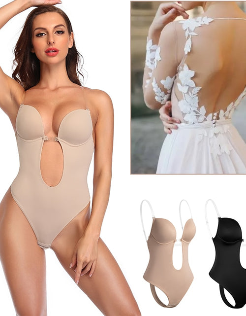 Load image into Gallery viewer, Women Plunging Deep V-Neck Strapless Backless Bodysuit Seamless Thong Full Body Shapewear for Wedding Party
