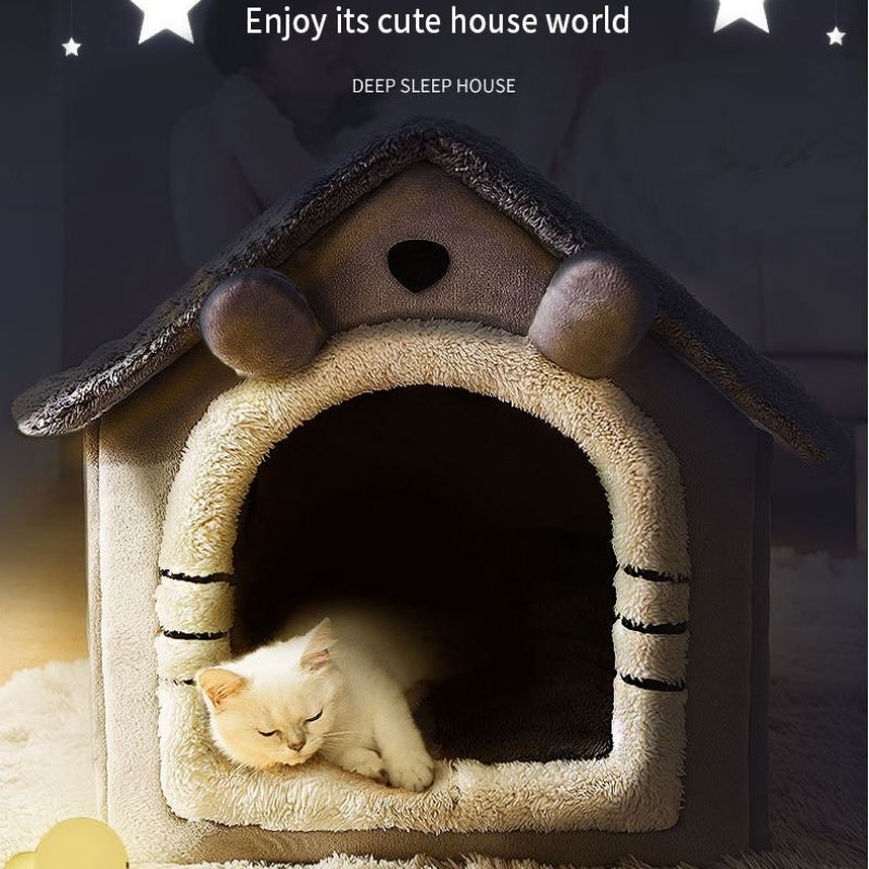 Soft Cat Bed Deep Sleep House Dog Cat Winter House Removable Cushion Enclosed Pet Tent For Kittens Puppy Cama Gato Supplies