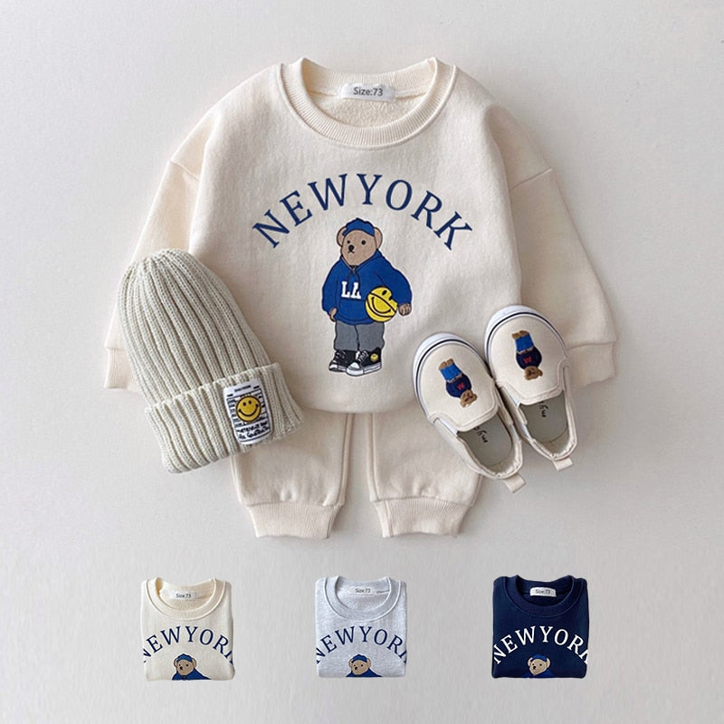 Baby Boys Clothes Sets Letter Bear Girls Long Sleeve Casual Hoodie Sweatshirt+Pants 2pcs Kids Clothes Sports Suit New